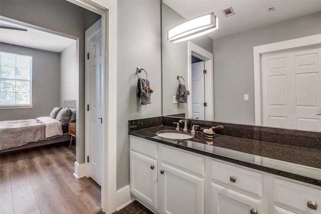 bathroom with wood-type flooring and vanity