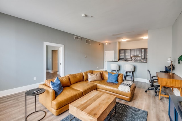 living room with light wood-type flooring