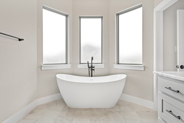 bathroom with a bathtub, vanity, and a healthy amount of sunlight