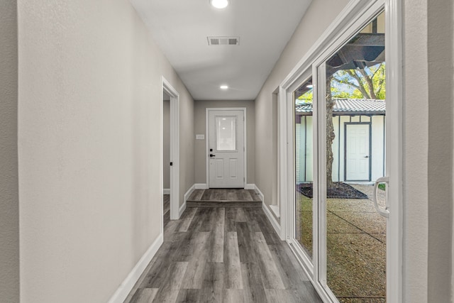 entryway with wood-type flooring