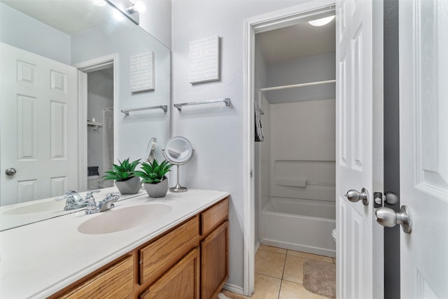 full bathroom featuring tile patterned flooring, shower / tub combination, vanity, and toilet