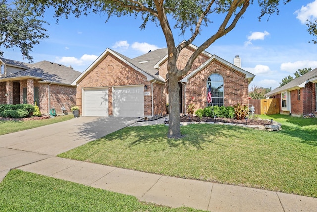 view of front property featuring a garage and a front lawn