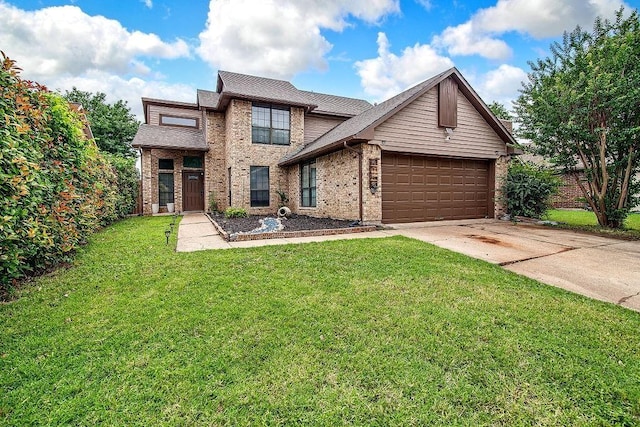 view of front property featuring a front lawn and a garage