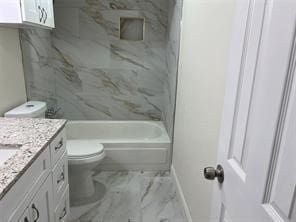 full bathroom with shower / washtub combination, vanity, and toilet