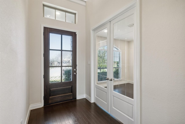 3705 Birch Wood Ct, Northlake, TX 76226 - doorway to outside with french doors, dark wood finished floors, and baseboards