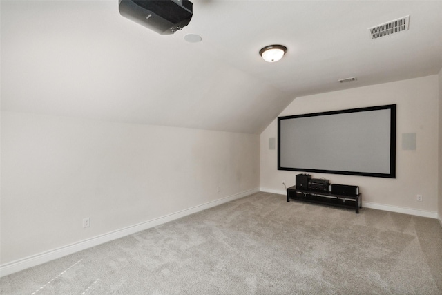 3705 Birch Wood Ct, Northlake, TX 76226 - cinema featuring vaulted ceiling, baseboards, carpet flooring, and visible vents