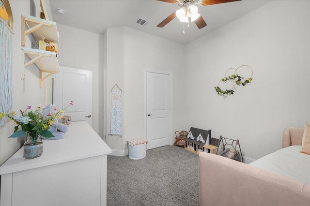 bedroom with carpet floors and ceiling fan