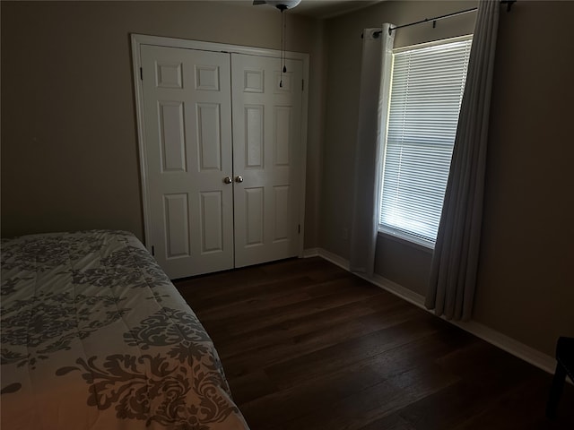 bedroom featuring a closet and dark hardwood / wood-style floors