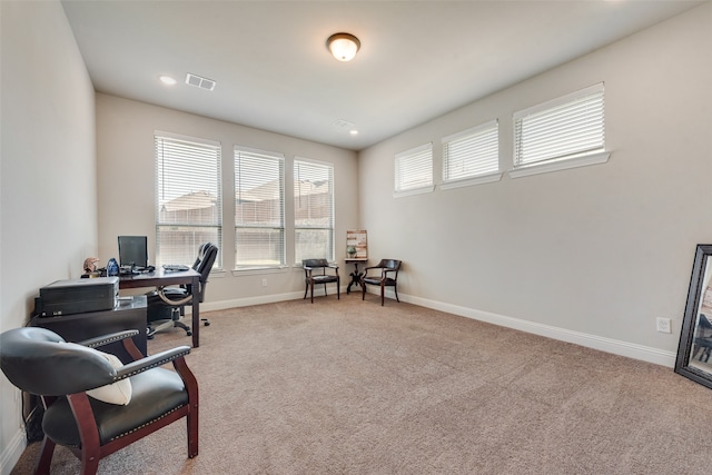 view of carpeted home office