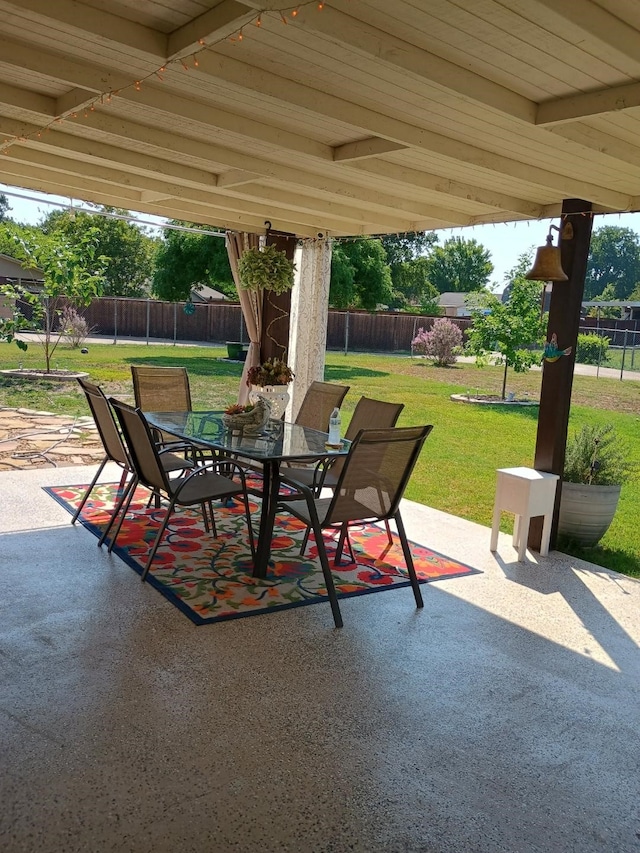 view of patio featuring a fenced backyard and outdoor dining space