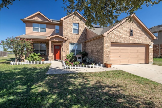 craftsman-style home with a front yard and a garage