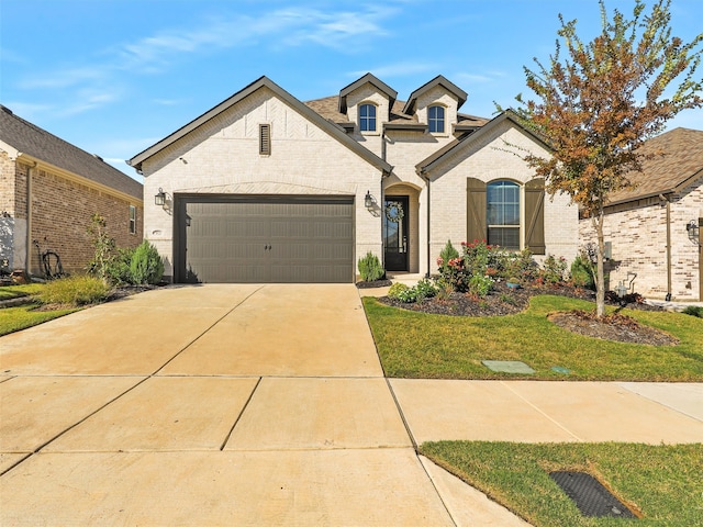 view of front of property with a garage and a front yard