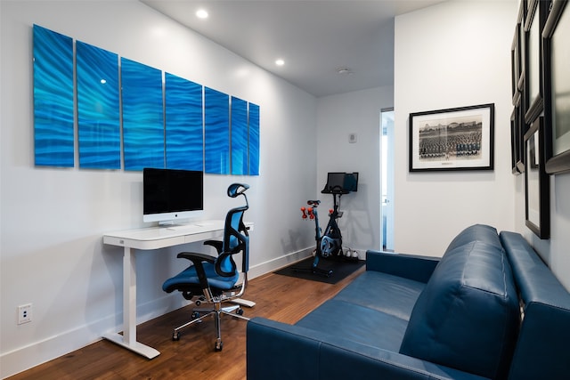 home office featuring hardwood / wood-style flooring