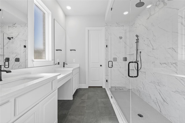 bathroom with vanity and walk in shower