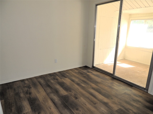 empty room featuring lofted ceiling and dark hardwood / wood-style floors