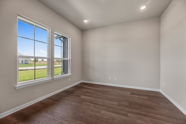 unfurnished room with dark wood-type flooring