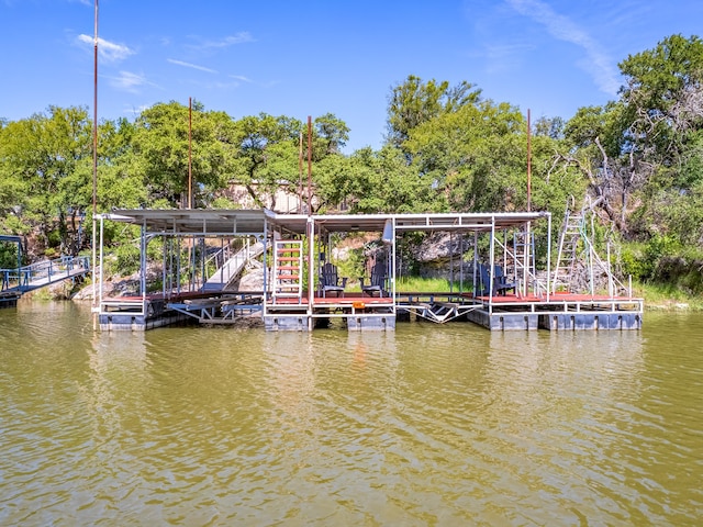 view of dock with a water view