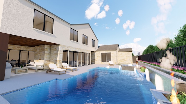 view of swimming pool with a patio, a jacuzzi, and an outdoor hangout area