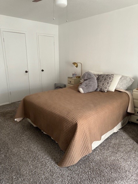 bedroom featuring carpet floors and ceiling fan