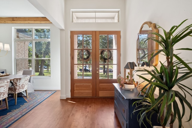 entryway featuring dark wood-type flooring, french doors, and plenty of natural light