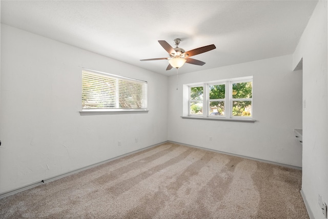 carpeted empty room with ceiling fan and a healthy amount of sunlight