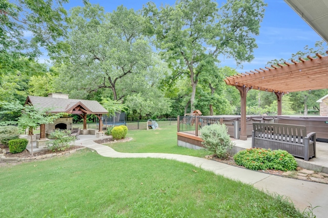 view of yard with a gazebo and a pergola