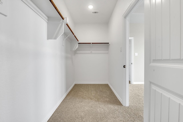 spacious closet with light colored carpet