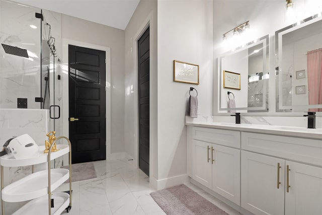 bathroom featuring independent shower and bath and vanity