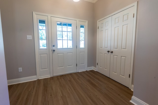 foyer entrance with dark hardwood / wood-style floors