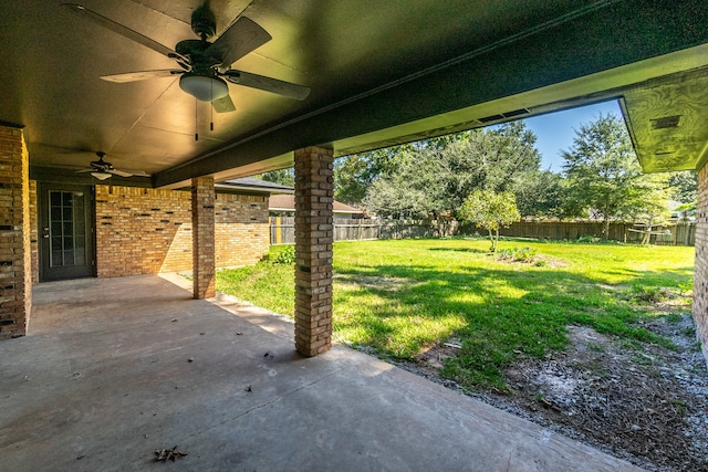 view of patio featuring ceiling fan