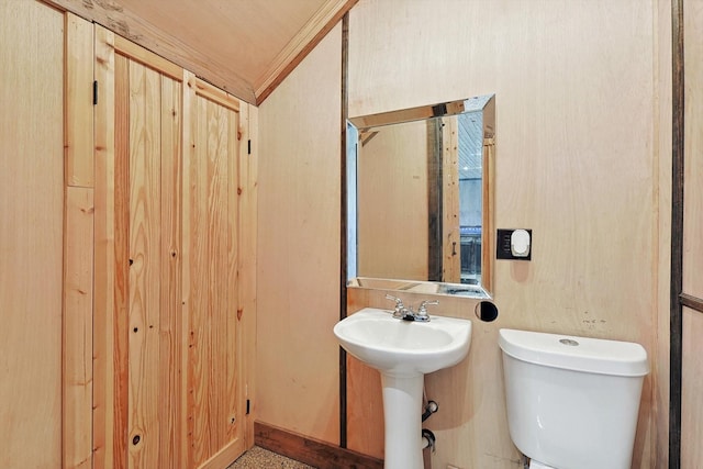 130 Antler Ridge Ct, Azle, TX 76020 - half bathroom with toilet, lofted ceiling, and a sink
