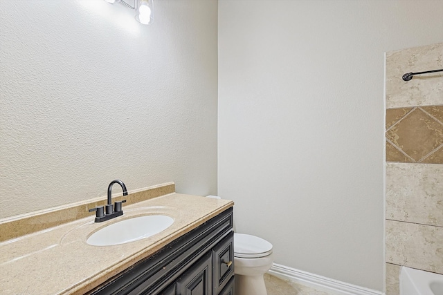 full bathroom featuring toilet, shower with separate bathtub, vanity, and tile patterned flooring