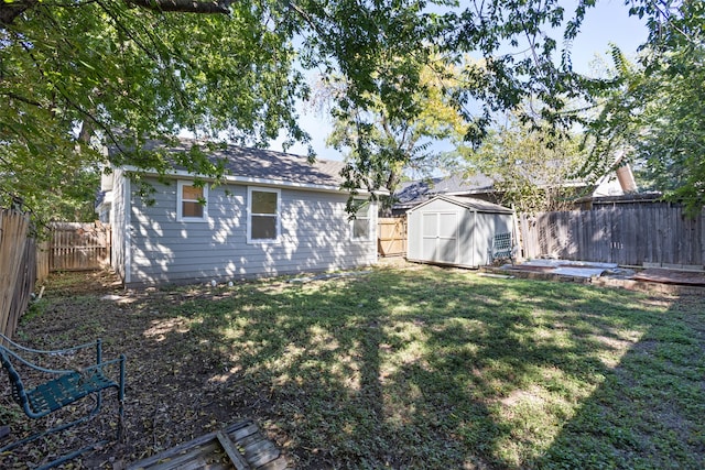 view of yard featuring a shed