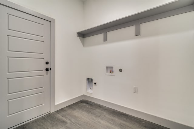 washroom with washer hookup, electric dryer hookup, and hardwood / wood-style floors