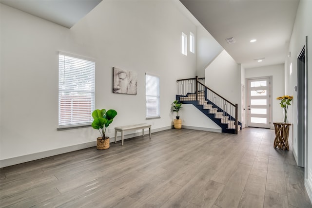 foyer with light wood-type flooring