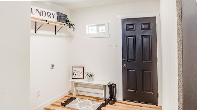 foyer entrance with hardwood / wood-style flooring