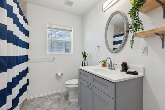 bathroom featuring toilet, vanity, and tile patterned floors