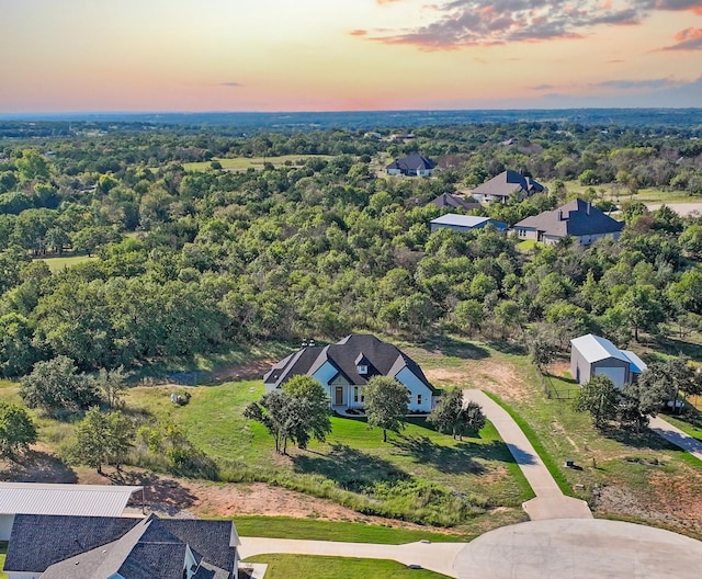 view of aerial view at dusk