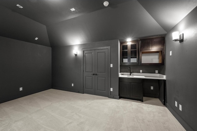 1406 Chickadee Dr, Mansfield, TX 76063 - bar area with lofted ceiling and light carpet