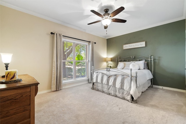 102 Ridge Ct, Glen Rose, TX 76043 - bedroom with carpet floors, crown molding, baseboards, and ceiling fan