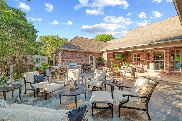 102 Ridge Ct, Glen Rose, TX 76043 - view of patio with area for grilling, an outdoor living space, and grilling area