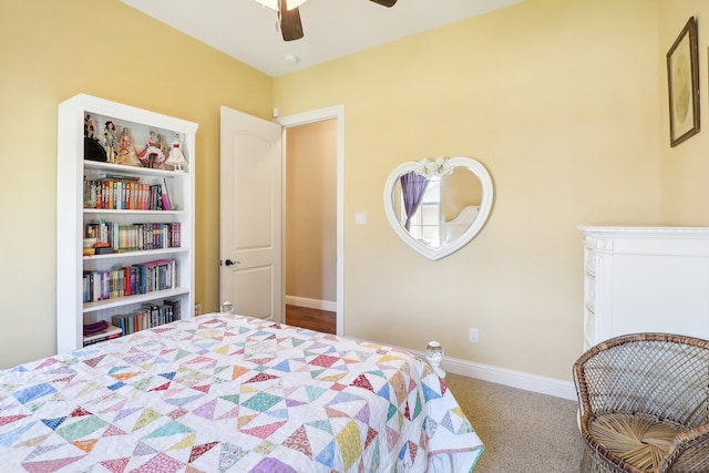 bedroom featuring ceiling fan and carpet floors