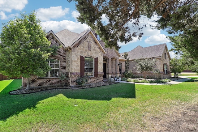 french country home featuring a front lawn