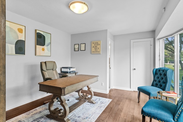 office space with hardwood / wood-style floors