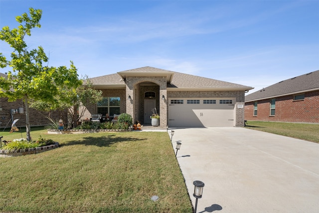 view of front of home featuring a garage and a front lawn