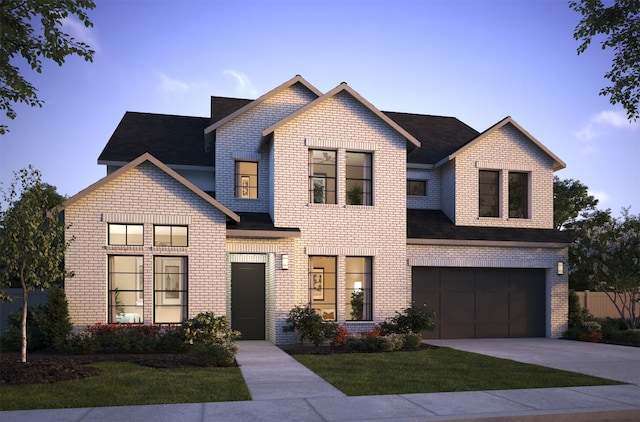 view of front facade featuring a front yard and a garage