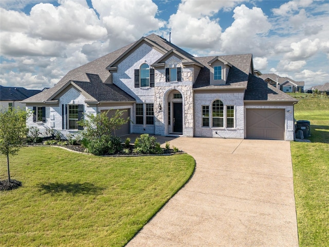 view of front of home featuring a garage and a front lawn