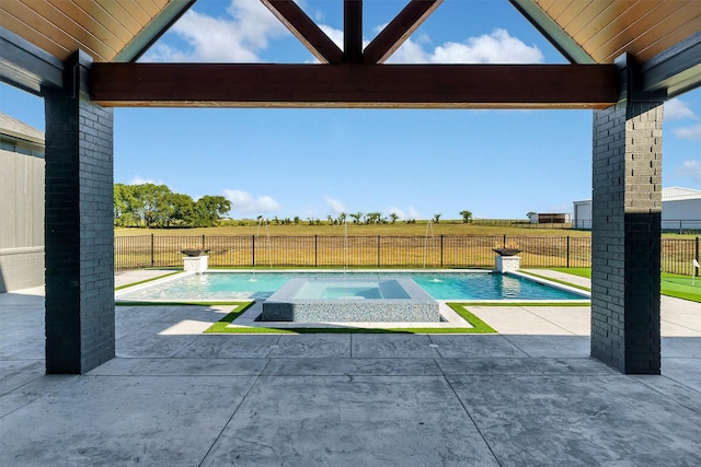 5360 Moncrief Rd, Justin, TX 76247 - view of pool featuring a fenced in pool, an in ground hot tub, fence, and a patio area