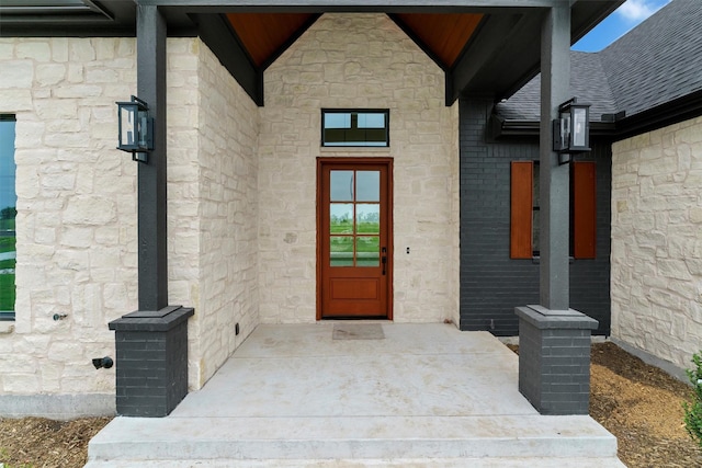 5360 Moncrief Rd, Justin, TX 76247 - view of exterior entry with a porch and stone siding