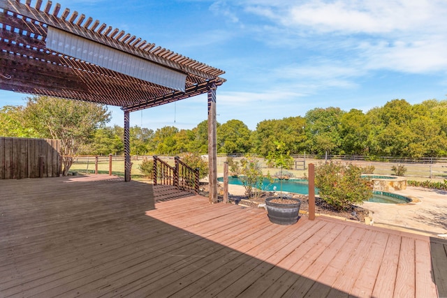 deck with a fenced in pool